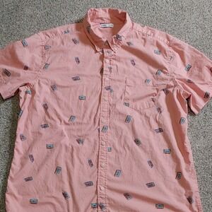 Men's Sonoma Pink Casual Button Down Shirt Short Sleeve Graphic cassette tape